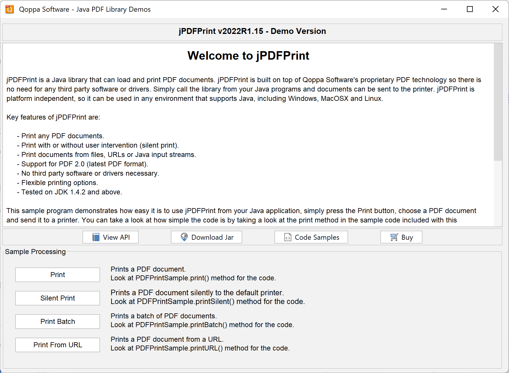 Old SDK demo application with a cluttered, single-product view.