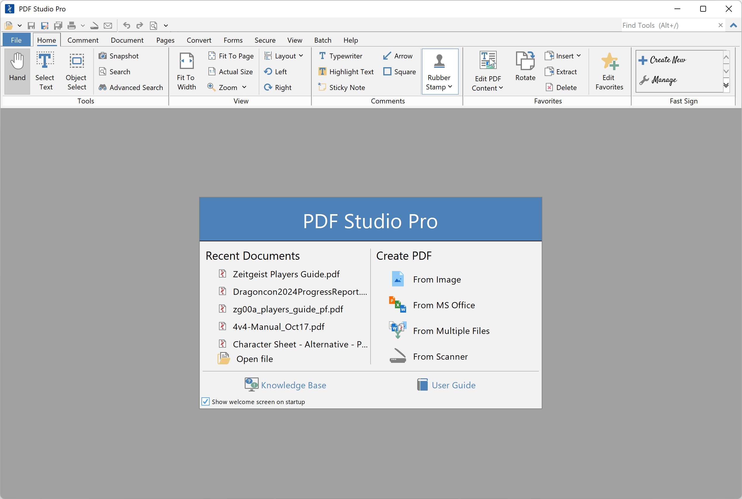 New, redesigned welcome screen of the PDF editor, showing a modern and clean layout.