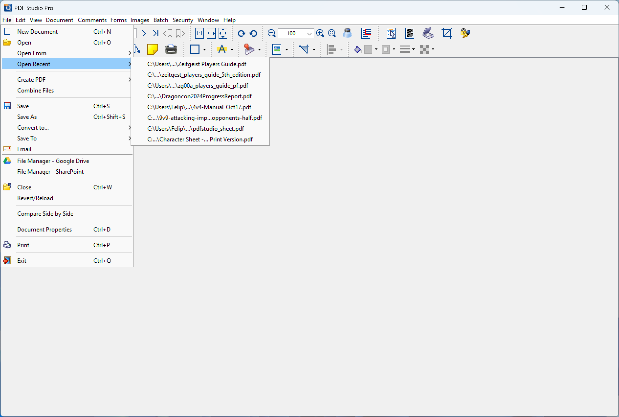 Old user interface of the PDF editor application showing a dated design.